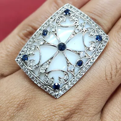 HSN Carlo Viani White Agate Sapphire & White Topaz Overlay RingPre-owned Jewelry • $24.50