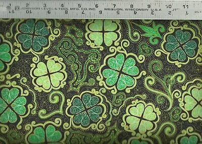 Quilting Treasures Lucky Clovers Shamrocks On Black 100% Cotton Quilt Fabric BTY • $15.99