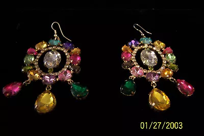 Fabulous Multi Color Rhinestone Chandelier Statement Earrings-New • $10