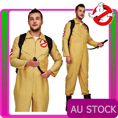 Mens Ghostbusters Costume 1980s Ghost Busters Halloween 1980s Jumpsuit Backpack • $54.14