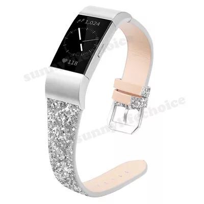 For Fitbit Charge 2 3 4 Leather Replacement Band Watch Strap Glitter Bracelet • $14.99
