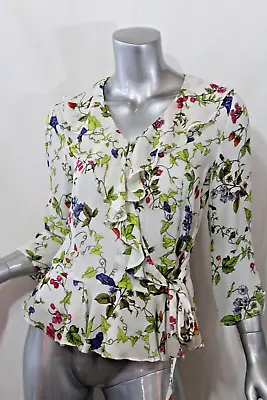 Woman MILLY Silk Multi Floral Print Wrap Top Blouse Made In Italy 8 NWOT • $21