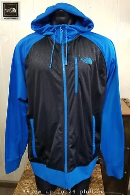 The North Face Blue Black Full Zip Fleece Raglan Hoodie Jacket Men's Sz 2XL • $47.99