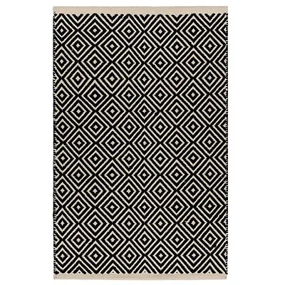 Black Diamond Weave Cotton Handloom Rug  Handmade In India • £19.99