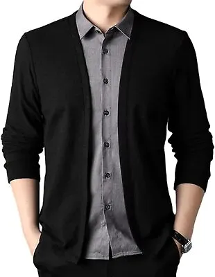 Men's Fake-Two Piece Shirt Collar Knitted Cardigan Sweater Long Sleeve Cardigan • $32.72