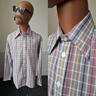 Vintage 70s Dagger Collar SHIRT -Large- Striped PolyCotton Mod Disco  BG34 • £22