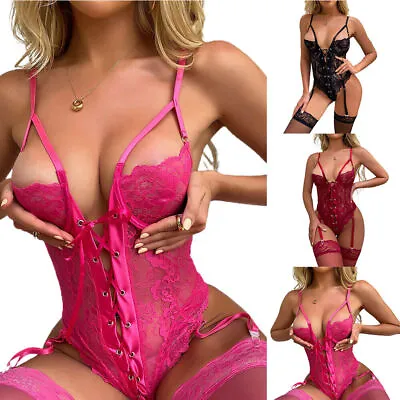 Women Sexy Lace-up Lingerie Ladies Sleepwear Erotic Nightwear Underwear Bodysuit • £8.54