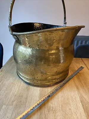 Vintage Large Brass Coal Scuttle Bucket Swing Handle Garden Planter • £45