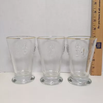 La Rochere France Drink Glasses Tumbler Fleur De Lis Gold Rim Set Of 3 • $34.68