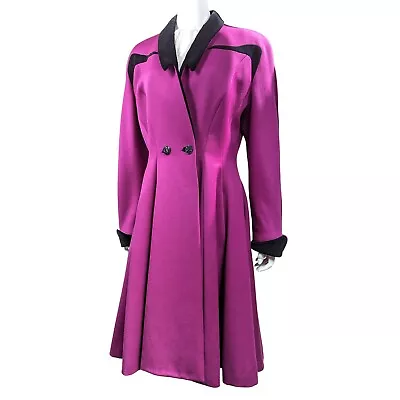 Thierry Mugler Vintage Tailored Coat W/Black Velvet Details Size 40M | Purple • $1250