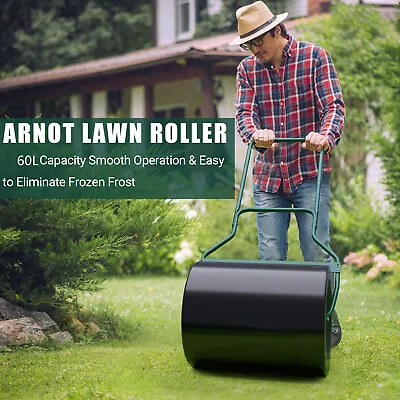 60L Steel Garden Lawn Roller Water Sand Filled Outdoor Grass Roller W/Drain Plug • £69.95