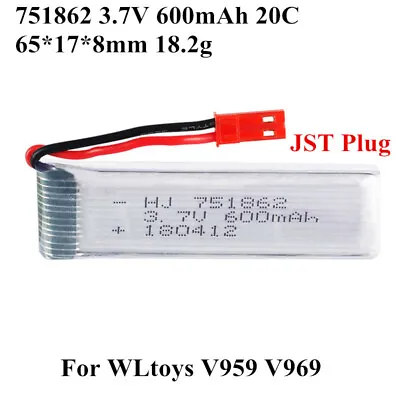 $10.99 • Buy 751862 600mAh 3.7V 20C JST Plug Battery For WLtoys V959 V969 Udi U818A RC Drone