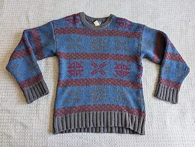 Vintage Woolrich Sweater Adult Medium Blue Jacquard Fair Isle Pullover Crewneck • $25.49