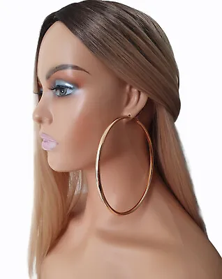 HUGE 12cm GOLD Tone BIG Plain CHUNKY Hoop Earrings LARGE - MASSIVE HOOPS! *** • £3.99