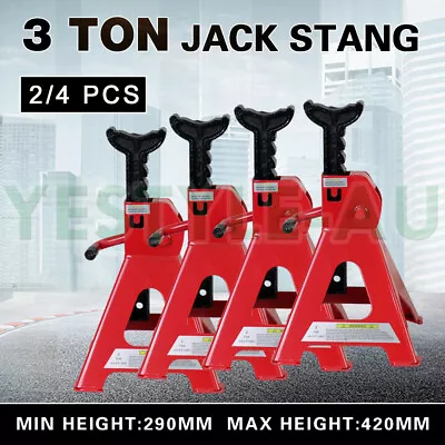 2/4 PCS Heavy Duty Car Jack Stand 3 Ton Floor Ratchet Adjustable Hoist Steel • $48.94