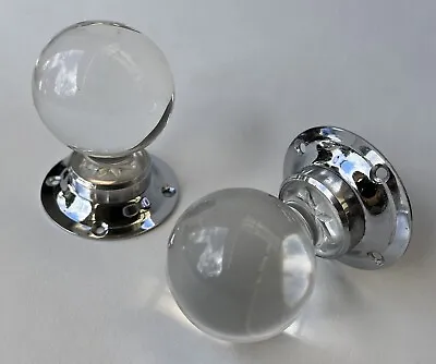 Antique Old Vintage Pair Acrylic Clear Glass Nickel Door Knobs Handles (GK129) • £40