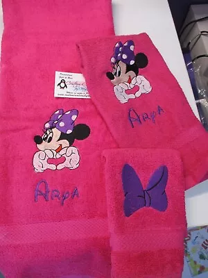 Minnie Mouse Heart Hands Personalized 3 Piece Bath Towel Set Your Color Choice  • $28