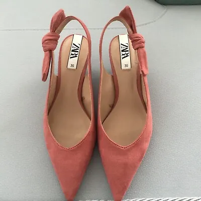$35 • Buy Zara Heeled Suede Slingback Shoes With Bow. Size EU 36