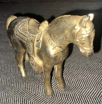 Vintage Pot Metal Horse Figurine Brass Bronze Color Carnival Prize USA 5”x4” • $9.90