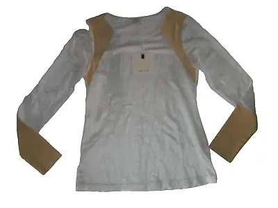 IXIAH WHITE & Tan MESH Long Sleeve TOP Shirt Womens Size USA 8 / AU 12 NEW • $50.85