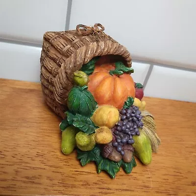 Small Fruit Vegetable Harvest Basket Cornucopia Figurine 2.5  Vtg Resin/Ceramic • $9.99