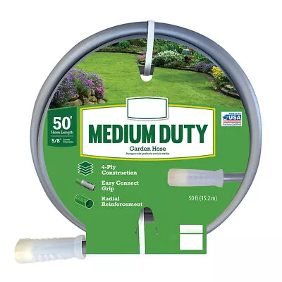 50 Foot Medium Duty PVC Garden Hose 4-ply Construction Easily Connect Gray • $19.14