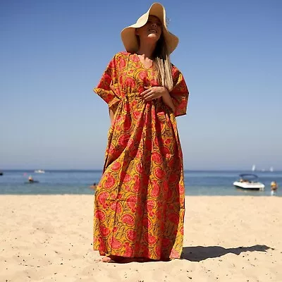Cotton Kaftan Maxi Dress Kimono Caridgan MothersDay Gift Maternity Gown • $42.46