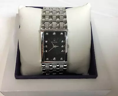 Men's Bulova Diamond Accent Stainless Steel Black Dial Watch C860466 NEW BATTERY • $75