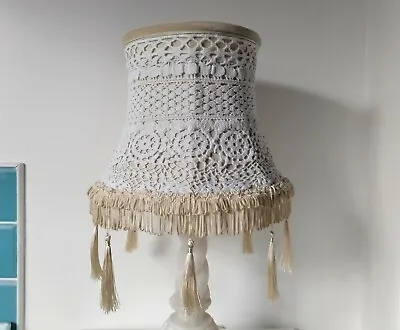 Hand Made Upcycled OOAK Cream White Antique Lace Crochet Lampshade 13  • £39.99