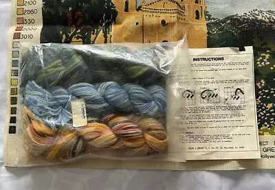 Large Vintage Needlepoint Kit Canvas W/ Yarn  SANTA BARBARA (CA) MISSION  • $34.39