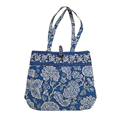Vera Bradley Blue Lagoon Tote - Blue White Cotton Handbag Bag Retired Print • $14.95