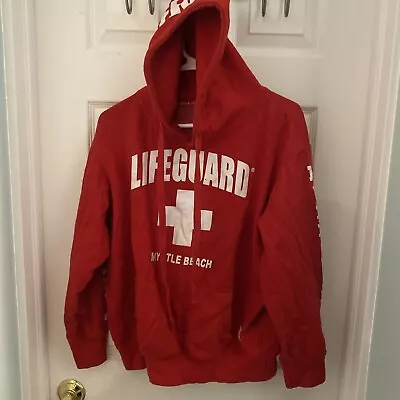 Myrtle Beach Lifeguard Hoodie Mens Medium Red And White VTG As Is (4007) • $13.32