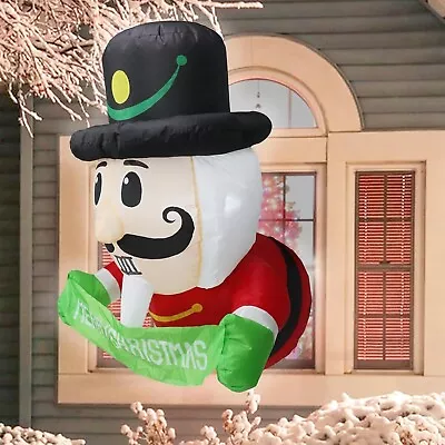 Christmas Nutcracker Banner Broke Out Window Hang Airblown Inflatable Decor LED • $77.99