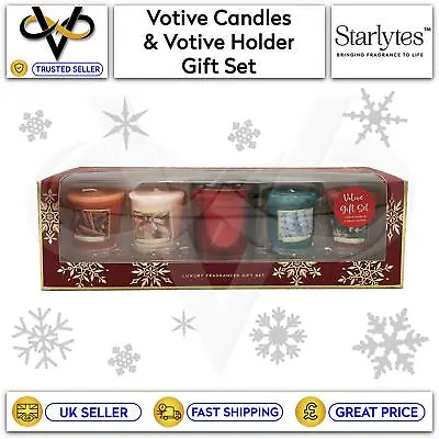 £9.99 • Buy Starlytes Luxury Fragranced Candles & Votive Holder Christmas 5 Piece Gift Set