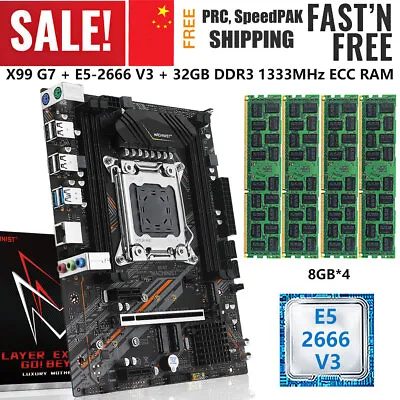 X99 G7 Motherboard LGA 2011-v3 + Xeon E5 2666 V3 CPU 32GB DDR3 1333MHz RAM Combo • $148.99