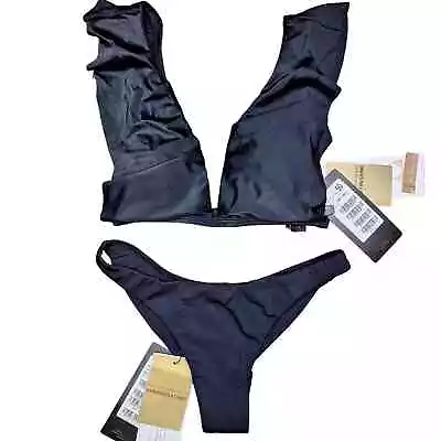 Vix Paula Hermanny NEW Liz Bikini Set 2 Piece Swimsuit Cheeky Bottoms Black • $98.88