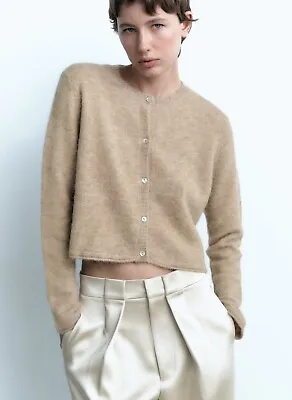 Zara Beige Soft Touch Wool And Alpaca Knit Cardigan  Size M • £34.99