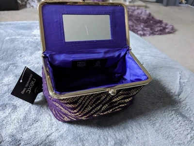 £7.50 • Buy Next Mirror Make-up Bag Case Purple Gold Bobble Clasp Fastener BNWT