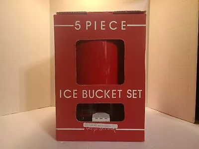 George Briard 5 Piece Ice Bucket Set New Nib Vtg 4 Glasses Plaid Red Retro 3 Qt. • $99.99