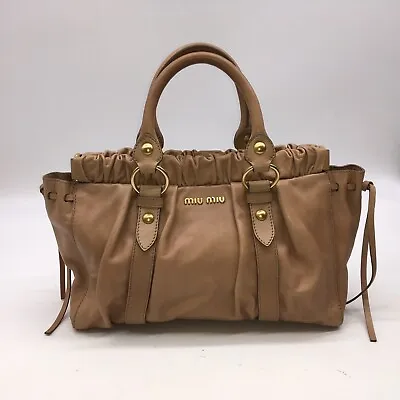 Miu Miu Bag Handbag Tote Bag Vitello Lux Leather  In Camel Authentic • $225