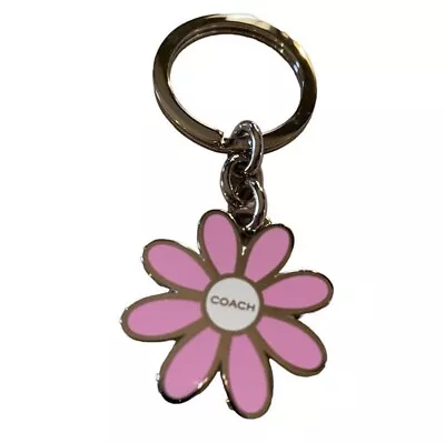 COACH Pink Daisy W WhitebCente Enamel Keychain Keyfob Purse Charm Retired. NWOT • $29