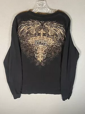 VTG MMA Elite Shirt Mens Sz XL Black Waffle Thermal Cross Y2K Affliction Style • $39.99