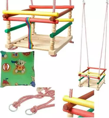 Indoor Wooden Rope Swing Baby Children Kids Door Bouncer Colorful With Cushion • £29.97
