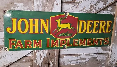 Vintage John Deere Porcelain Sign Rare Green Tractor Farm Implements Dealer 3ft • $487.63