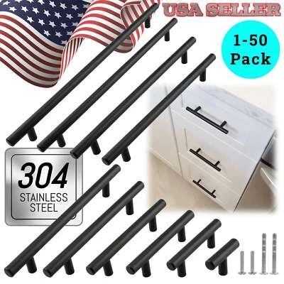 $16.99 • Buy Matte Black 304 Grade Stainless Steel Kitchen Cabinet Handles Pulls Knobs Drawer