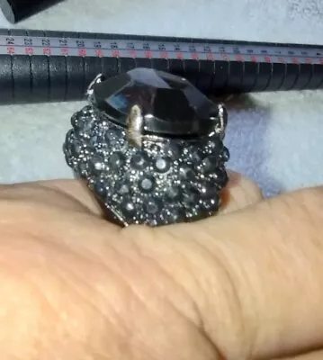 Gothic 1950's Vintage Mourning Ring Black Glass Rhinestones Size 7 • $22.80