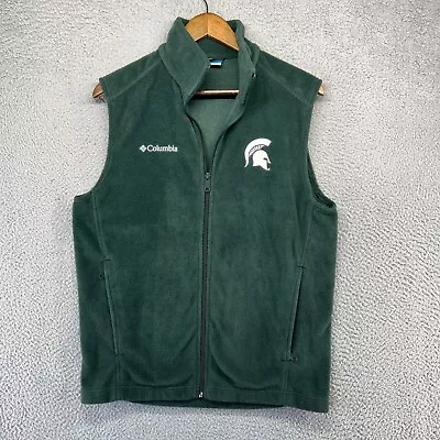 Columbia Michigan State Sweater Vest Men's Small Green Zip Fleece Spartans Logo • $28.83