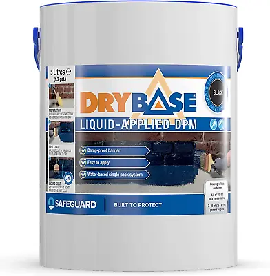Drybase 5 Litres Black Liquid Damp Proof Membrane - Liquid DPM Damp Proof Paint • £69.86