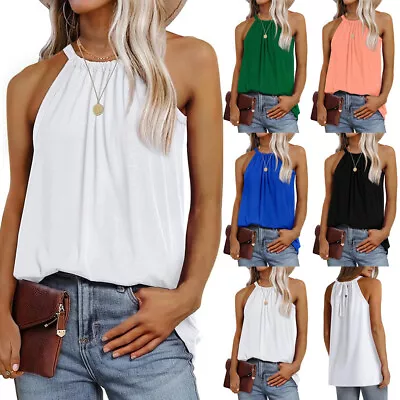 Summer Halter Lace-Up Knitted Basic Vest Womens Casual Solid T-Shirt Top Blouse • £10.66