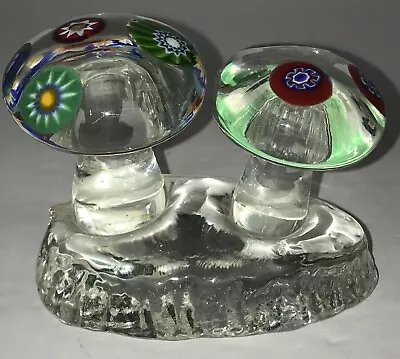 Art Glass Millefiori Mushroom Pair Sculpture 3” Tall • $29.99